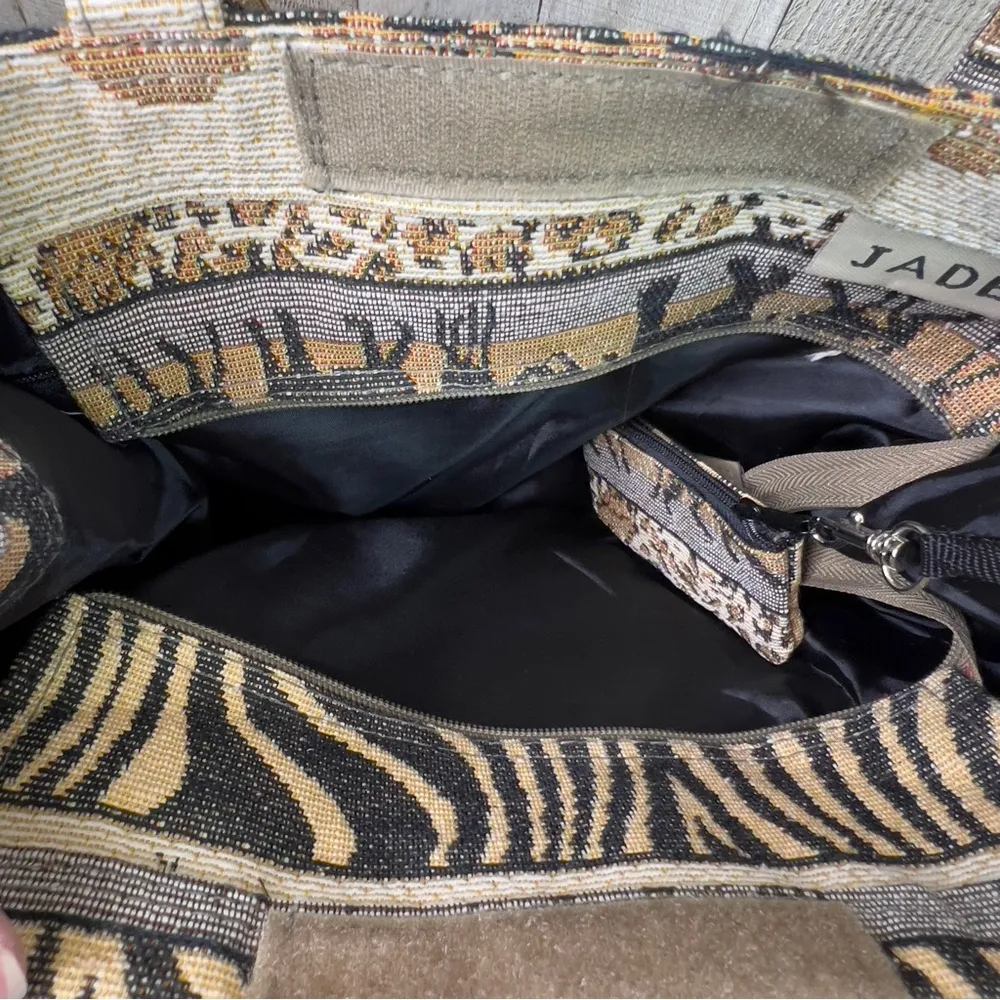 Jade Cloth Animal Print Tote Bag w/Inside Coin Purse Tan - Image 8