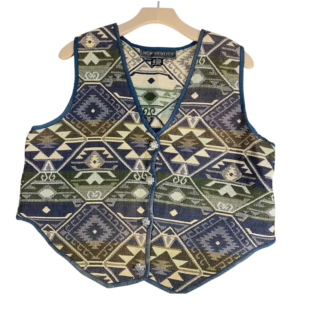 VINTAGE 90s NEW IDENTITY Southwestern Tapestry Vest Blue Size L - Image 2