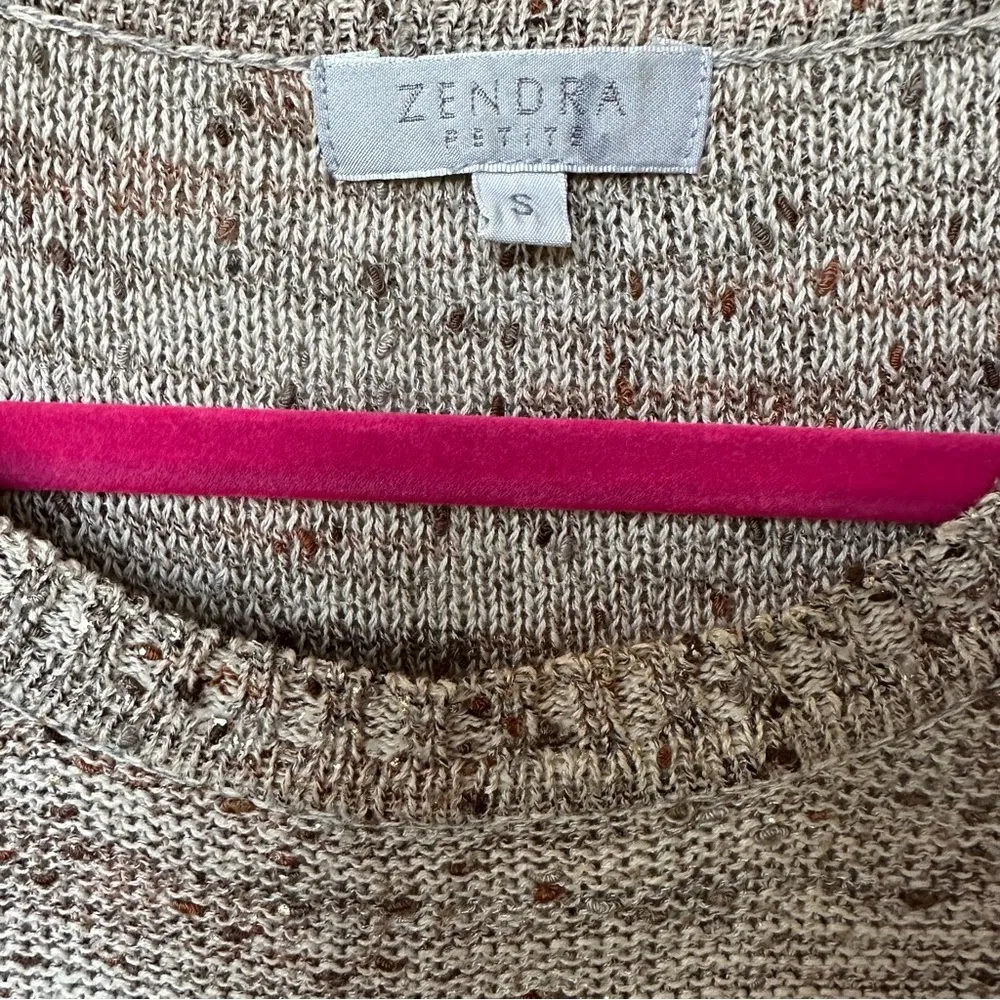 Zendra Petite tan & brown tweed look 3/4 sleeve sweater S - Image 3