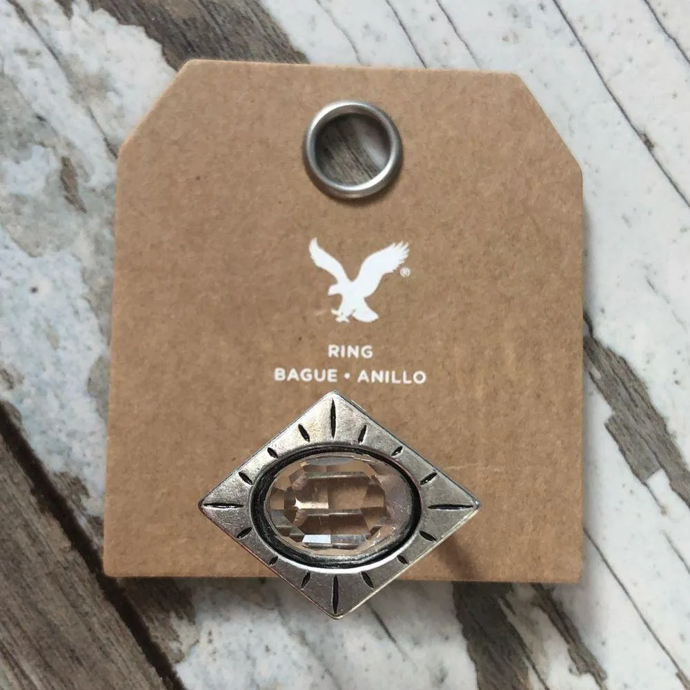 American Eagle Outfitters 𝅺aeo etched oval crystal edgy silver ring - Image 2