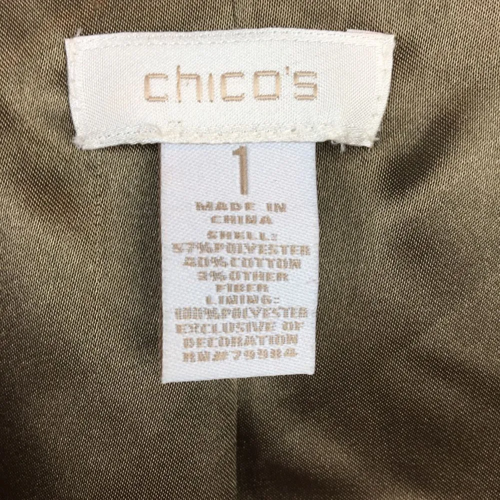 CHICO’S Ivory & Tan Woven Open Front Collarless Tweed Jacket 8 - Image 7