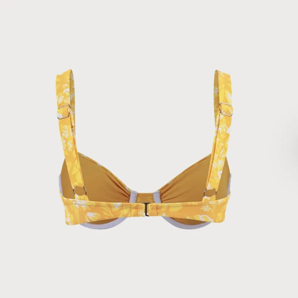 BERLOOK Ruched Floral Underwire Bikini Top ONLY 60 Yellow Size XL - Image 7