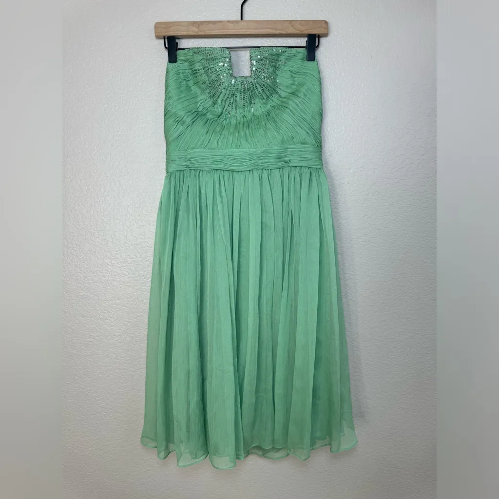 Halston Heritage Meadow Embellished Mint Green Strapless Chiffon Mini Dress 6 - Image 3