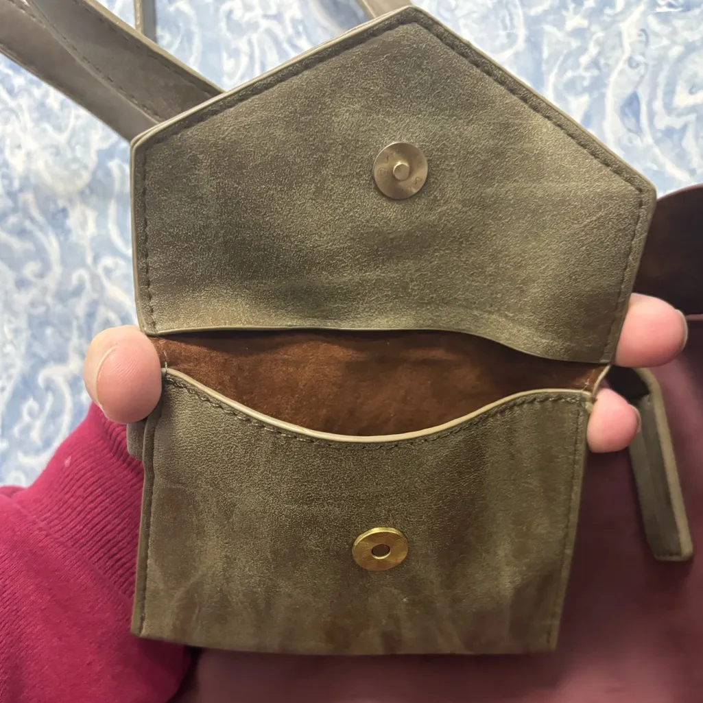 Joy Susan Vegan Leather Burgundy And Olive Green Tote Purse Set - Image 2