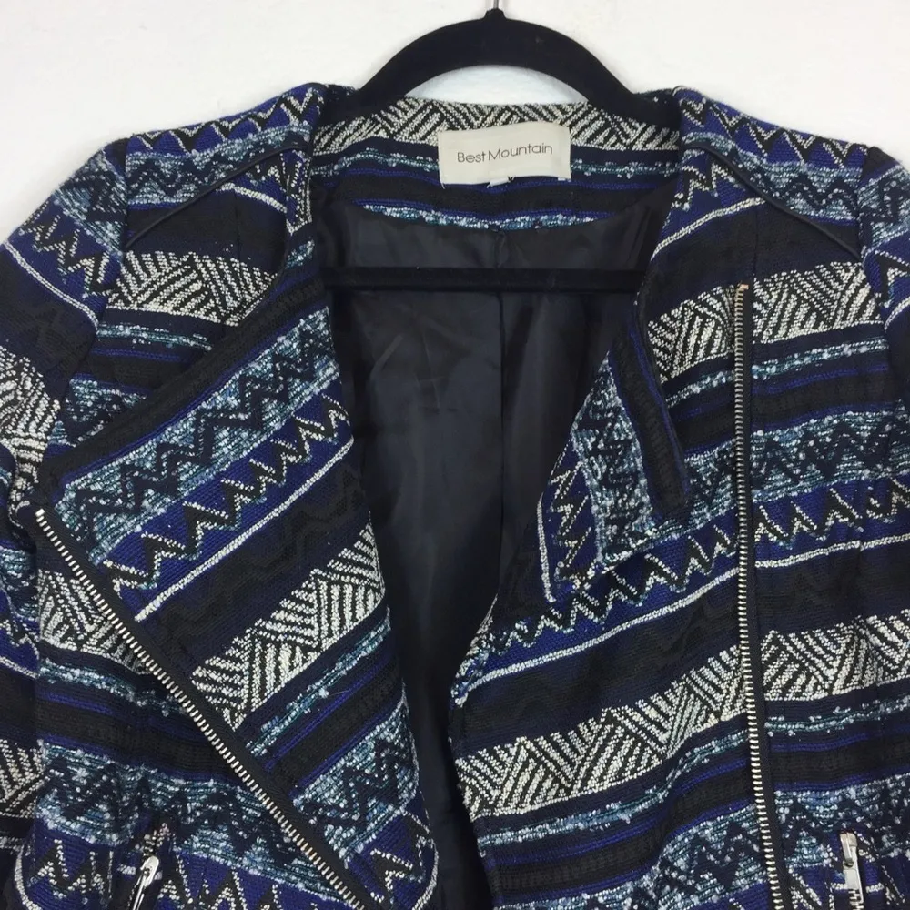 Best Mountain Blue Tribal Boho Motorcycle Jacket - Image 3