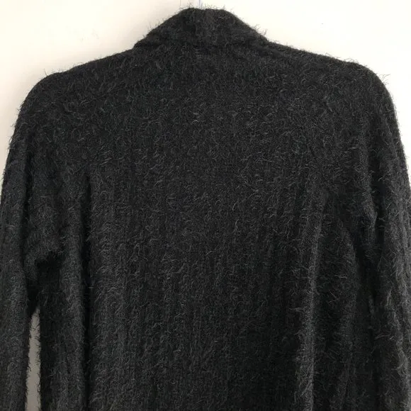 New  Eyelash Knit Open Front Cardigan Fuzzy Soft Sweater Black - Image 10