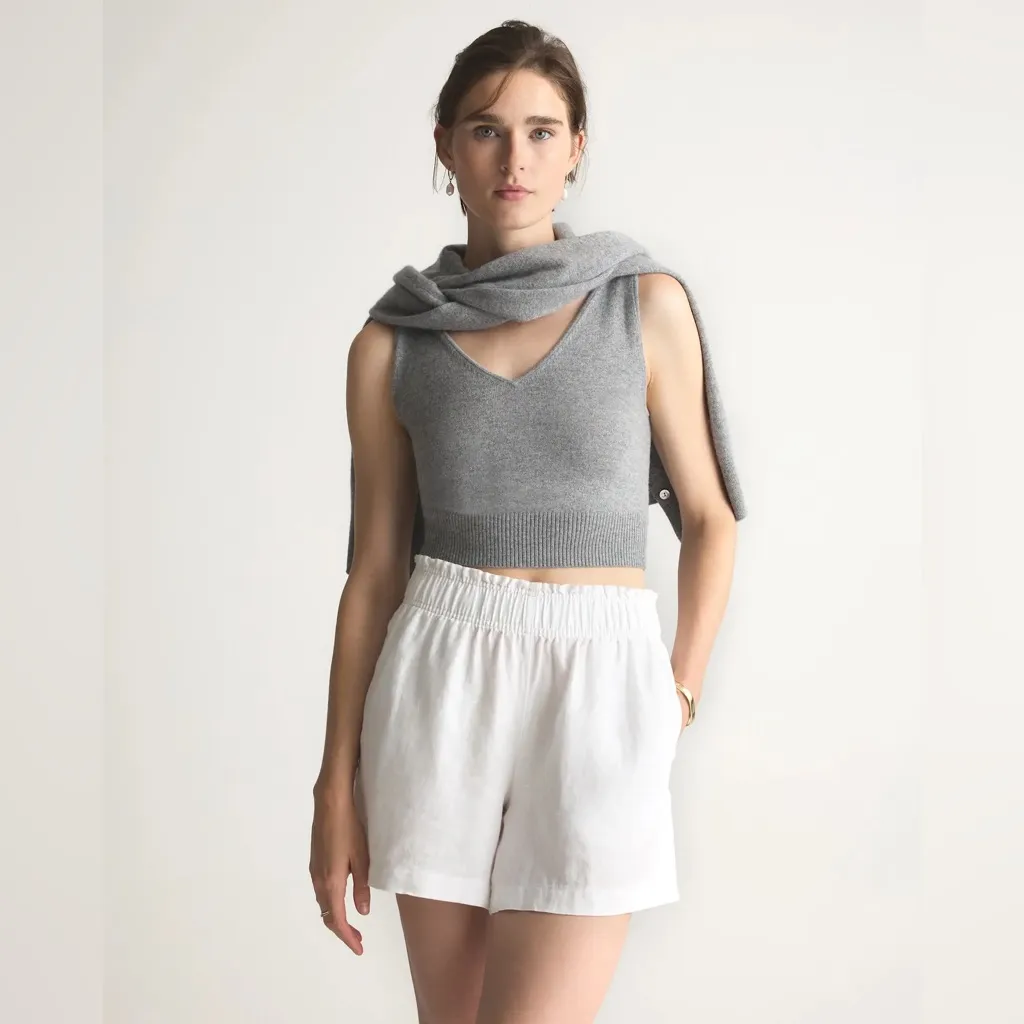 NWT Quince 100% European Linen High Waisted White  Shorts Sz S - Image 2