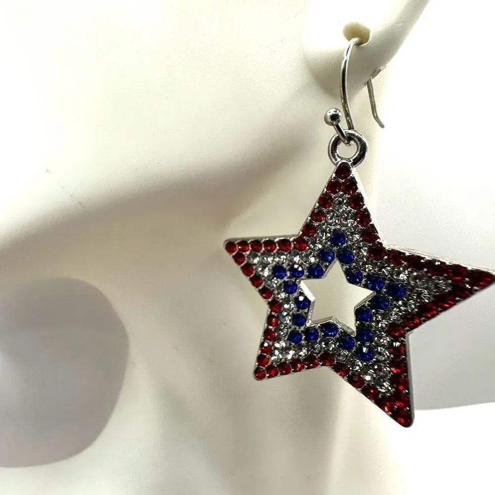 Patriotic red white and blue rhinestone star earrings - Image 4