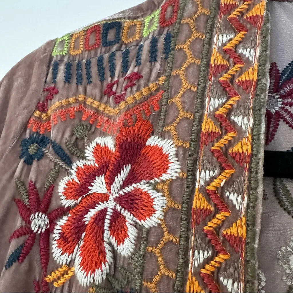 Johnny Was Meri Velvet Silk Blend Floral Embroidered Open Front Topper Small - Image 3