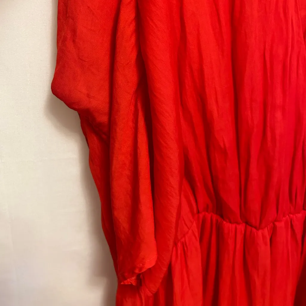 Zara Basic Red 3/4 Sleeve Faux Wrap Lined Mini Dress‎ Size Medium - Image 4