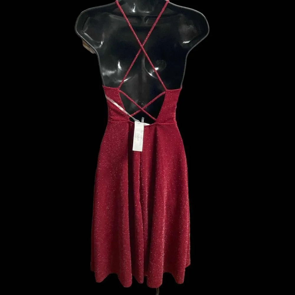 SOPRANO Women’s Size Small Shimmer Pomegranate/Wine‎ Criss Cross Dress New - Image 4