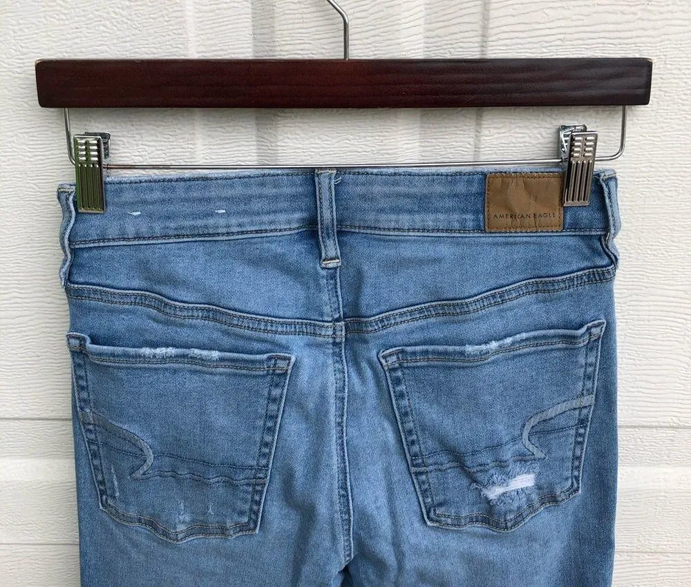 Jeans Hi Rise Jegging Light Wash Distressed 6 Long American Eagle Women’s - Image 5
