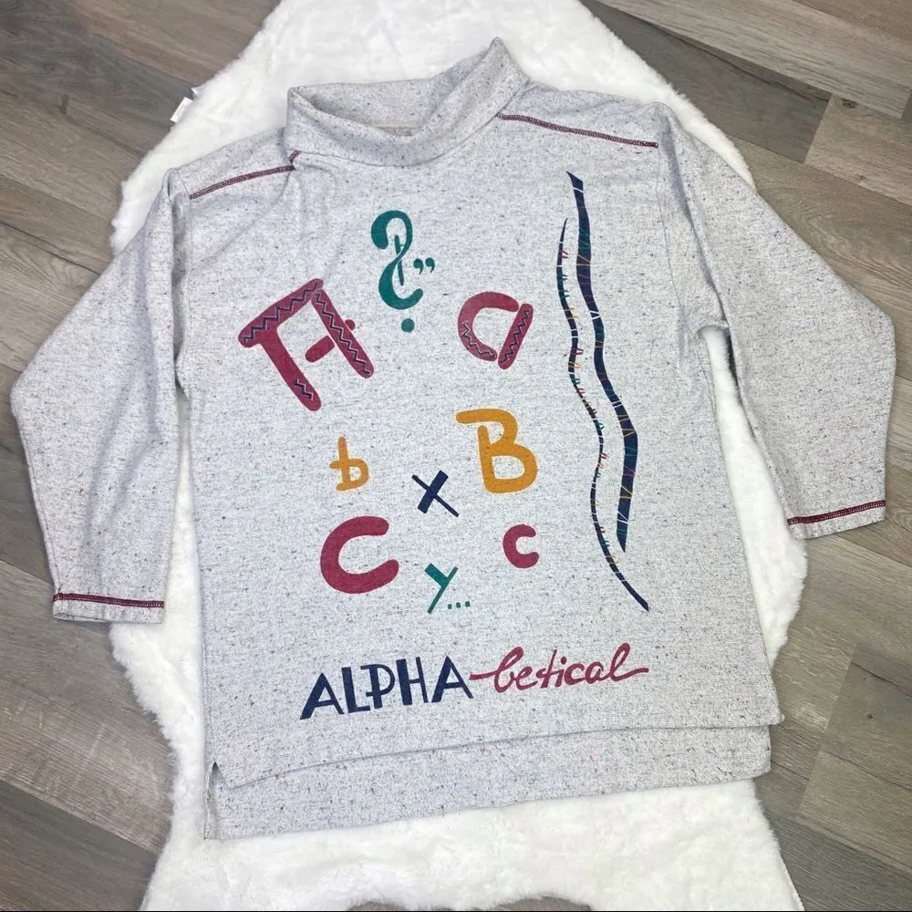 Teacher Alphabet French Terry Mock Neck Tunic Sweater Gray Multi Large - Image 2