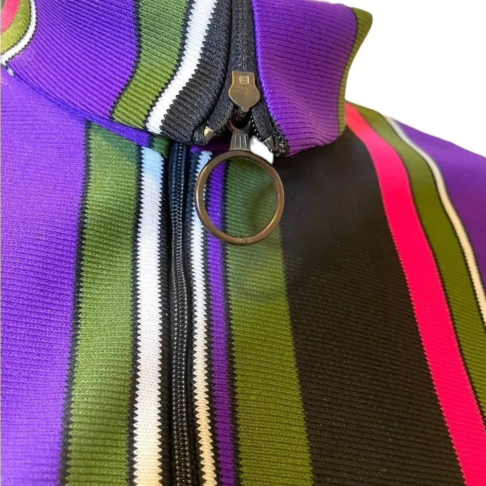 Vintage 70s Striped V Neck Long Sleeve Blouse Jacket Medium Purple - Image 8