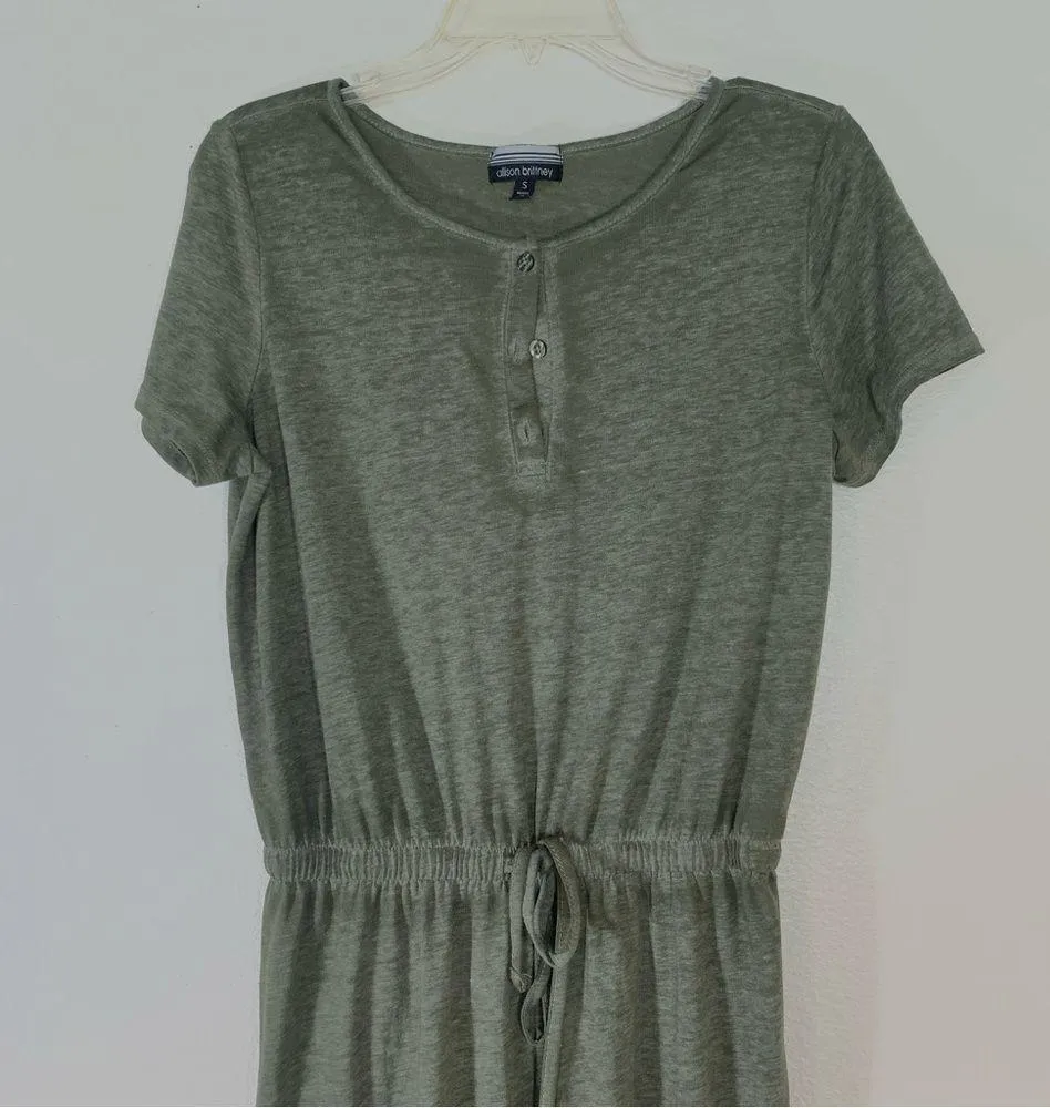 Allison Britney Olive Green Casual Jumpsuit Relaxed Fit and Elastic Waist Size S - Image 2