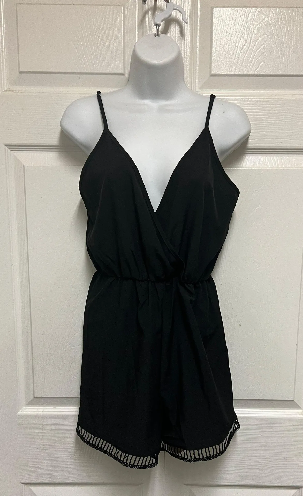 SheIn VCAY Surplice Neck Eyelet Lace Hem Slip Romper - Image 3