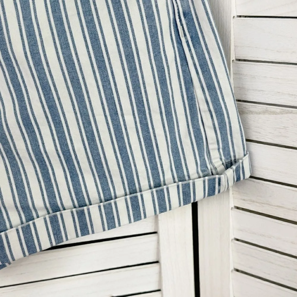 American Eagle Outfitters Striped High Rise Mom Jean Shorts Blue White 10 Cuffed - Image 5