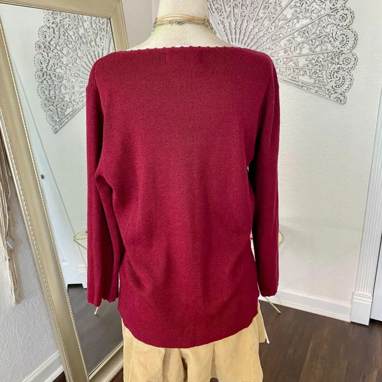 Sag Harbor Vintage Whimsygoth Burgundy Red Front Tie Knit Crochet Sweater S - Image 6