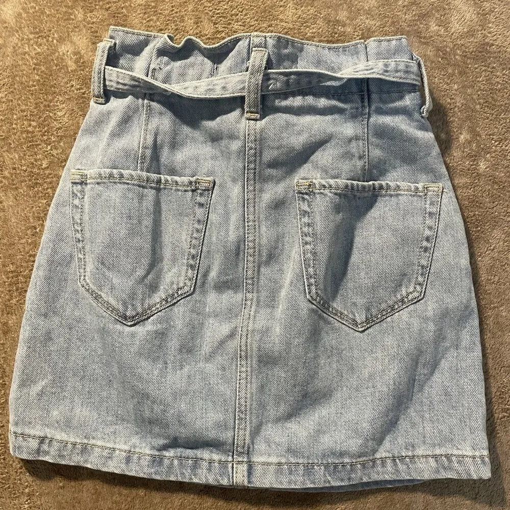 Hollister Skirt Juniors Size 00 W23 Paper Bag Blue Denim Ultra High-Rise Mini - Image 4