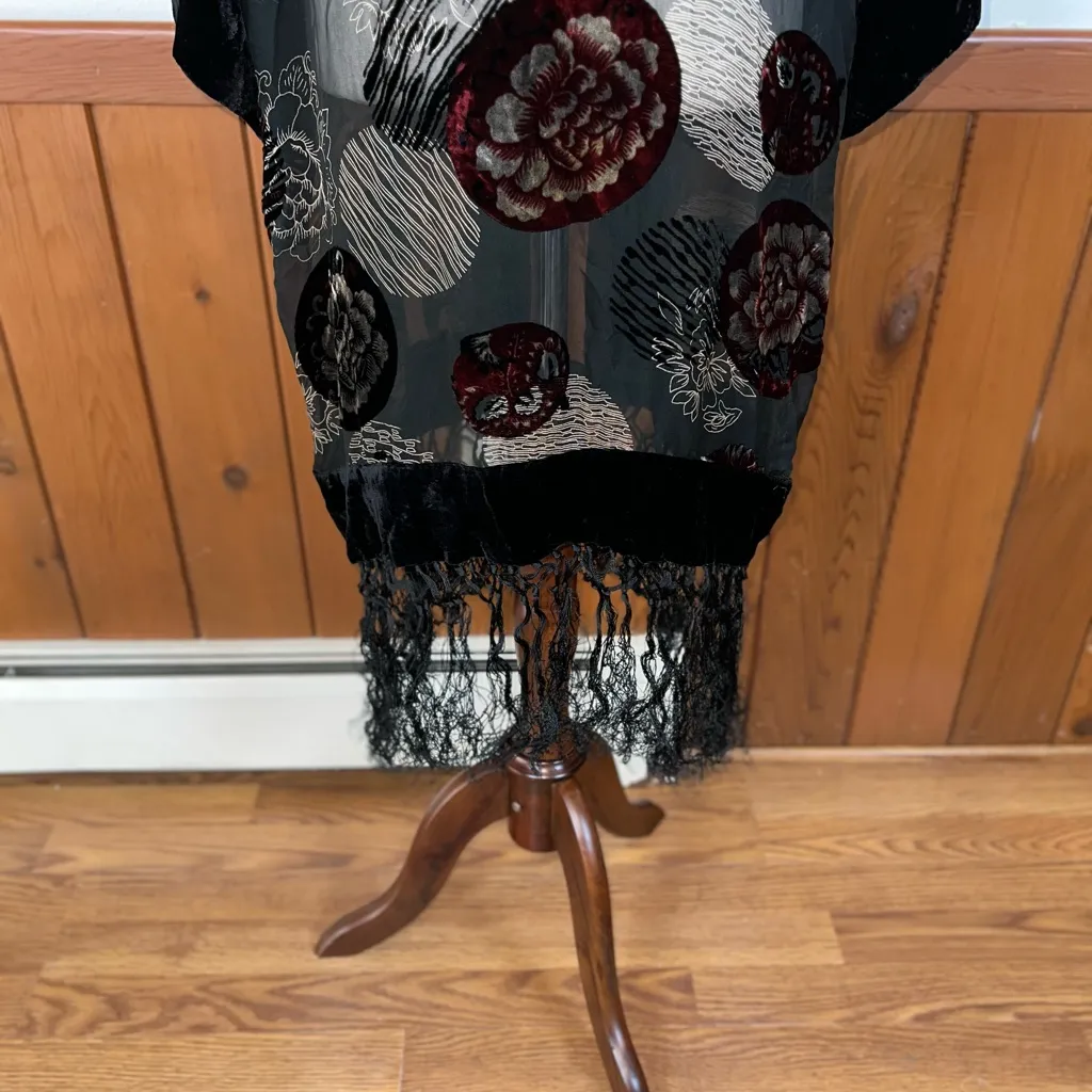Gorgeous WinterSilks Flocked Velvet Silk Kimono! Black - Image 7