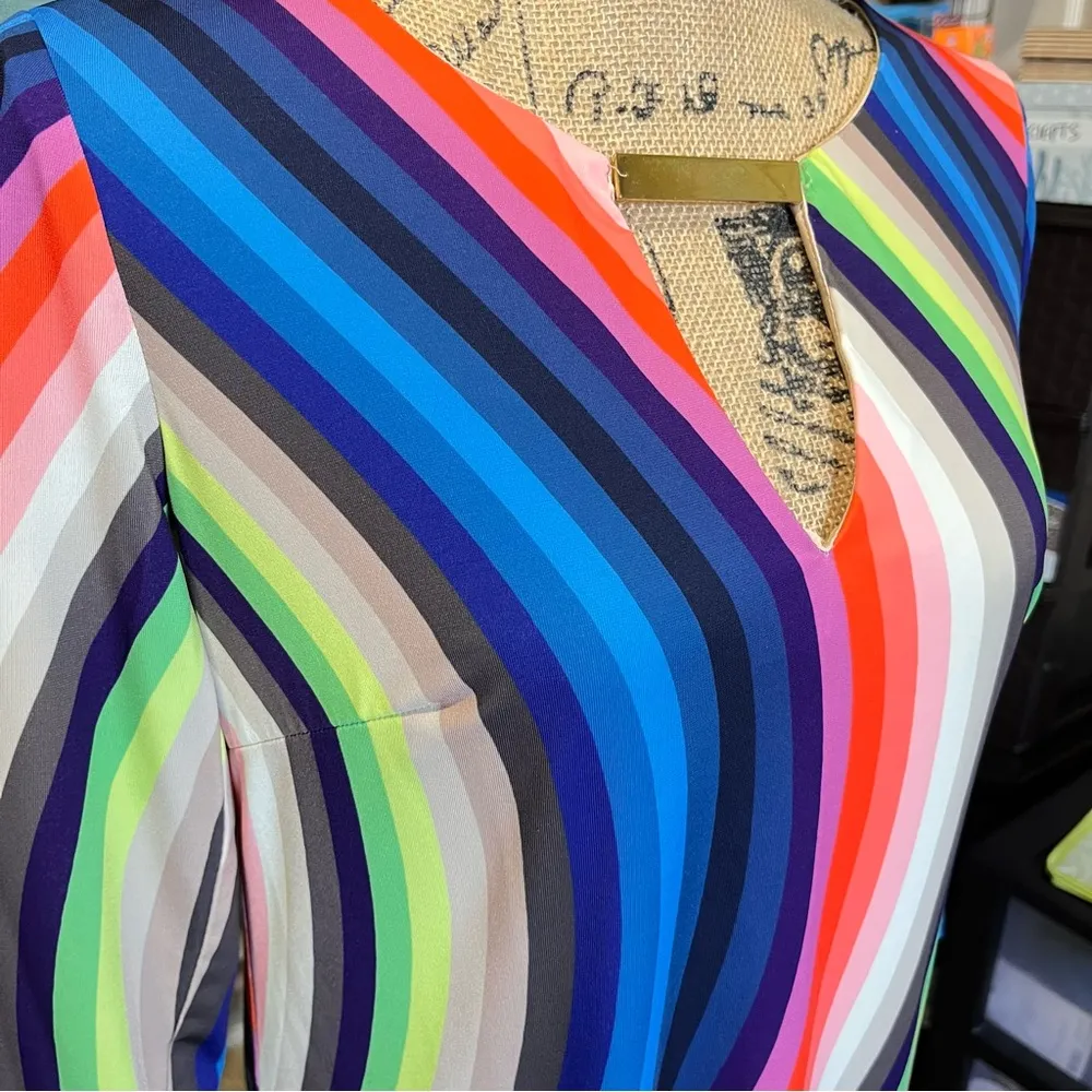 Trina Turk Bolero La Floridita Wave‎ Stripe Jersey Shift Dress Bold Vacation - Image 5