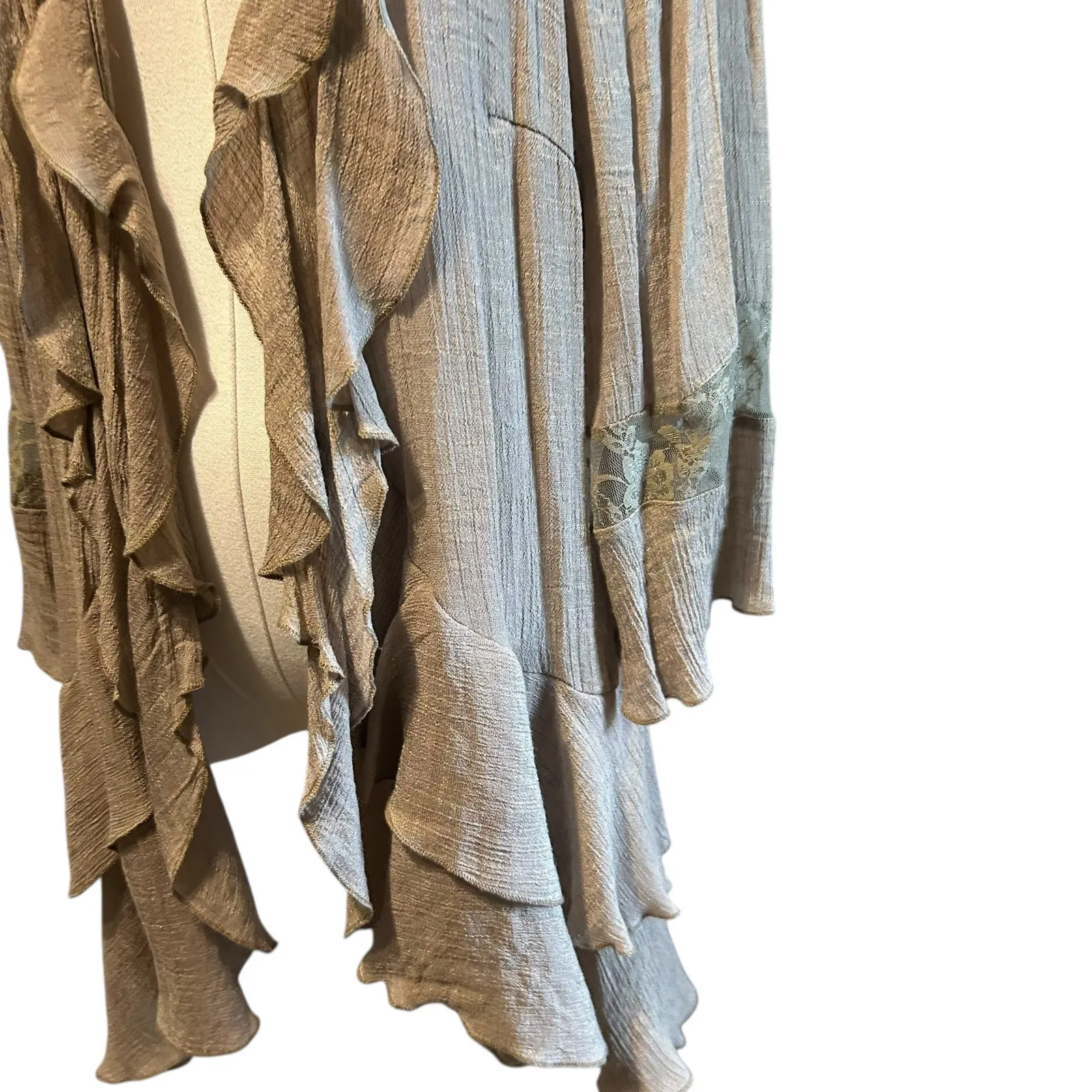 Shawl Open Lace Back Gauze SZ 1X J GEE Oversized Top Drapery Victorian Coquette Tan - Image 10