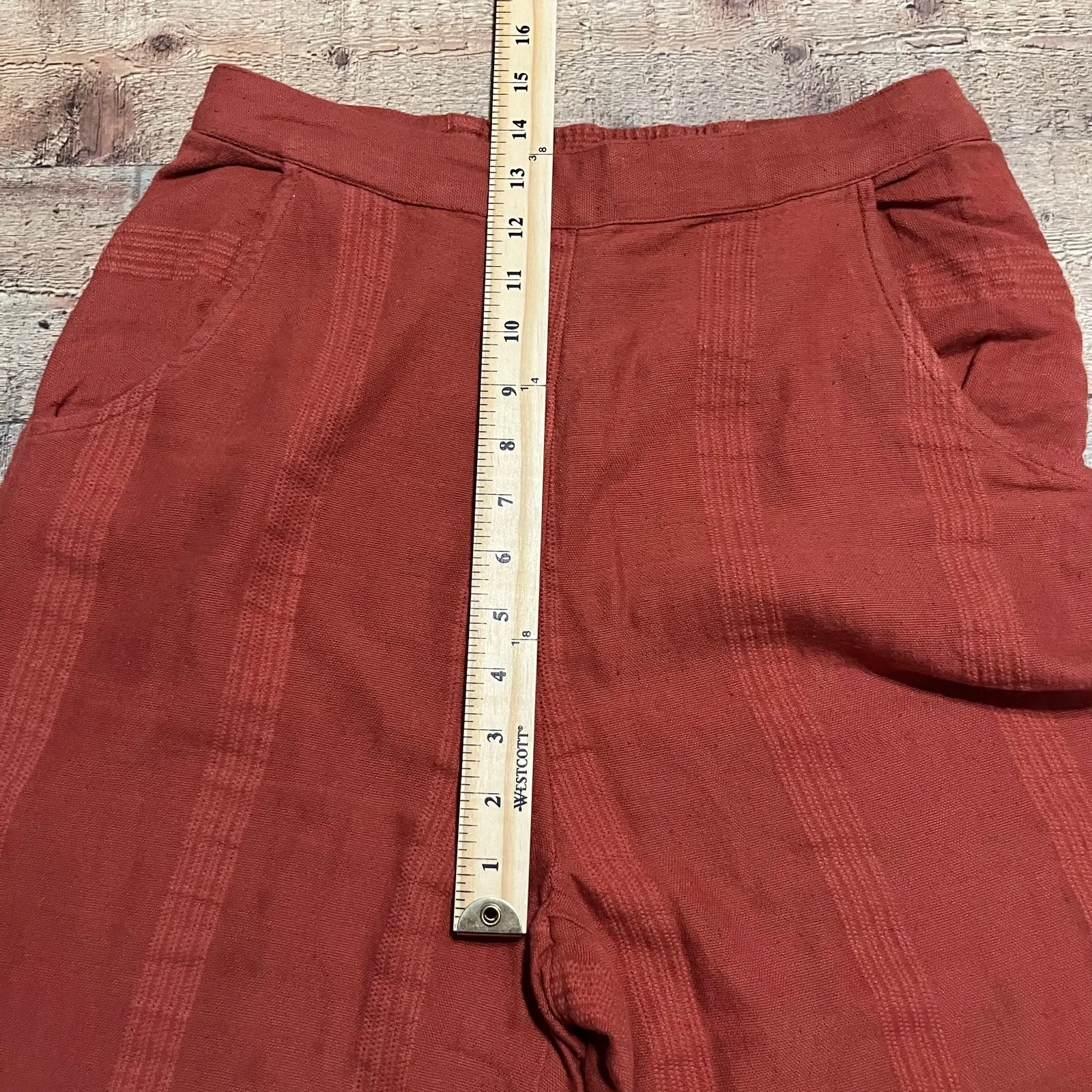 Free People Women's Orange Linen Blend Beach Pull-On Wide Leg Cropped Pants Sz S - Image 4