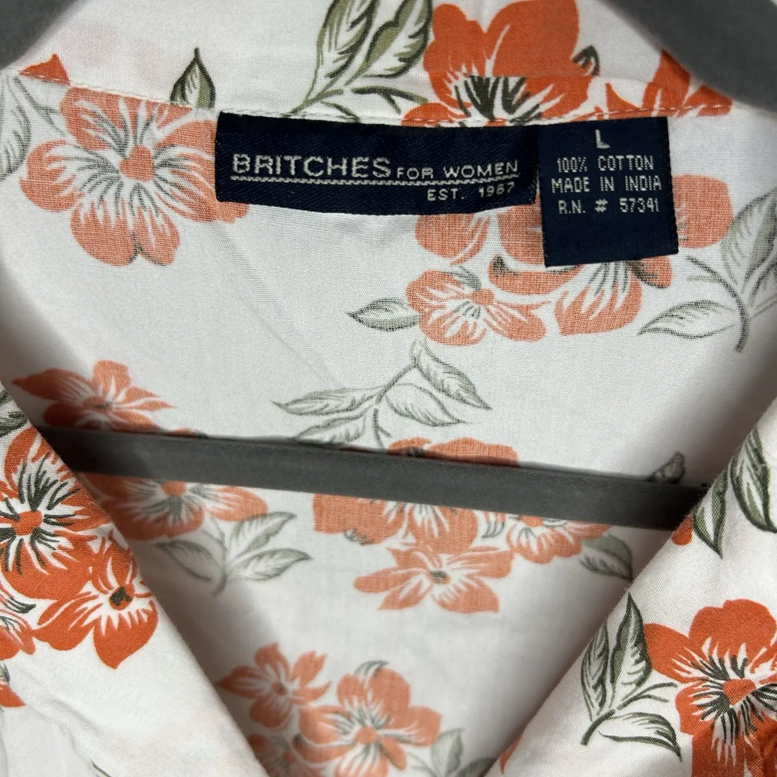 Britches For Women Size Large Coral Hawaiian‎ Print Short Sleeve Shirt Cotton - Image 3