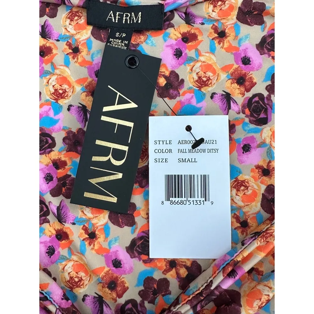 AFRM Coppelia Fall Meadow Ditsy Cutout Slinky Sweetheart Neck Bodysuit NWT Small Pink - Image 5