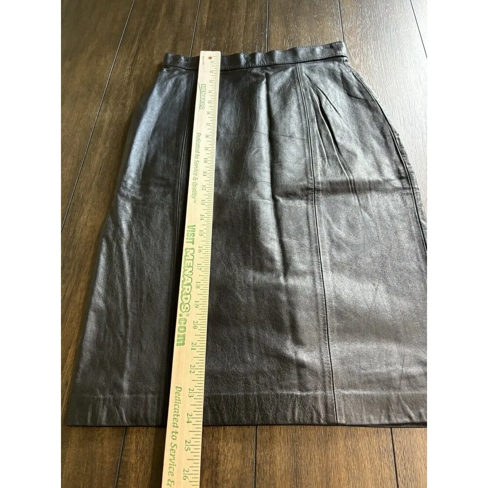 NEW! Rafferty 100% Leather Midi Skirt Front Snap Slit detail Size 9/10 NOS Black - Image 5