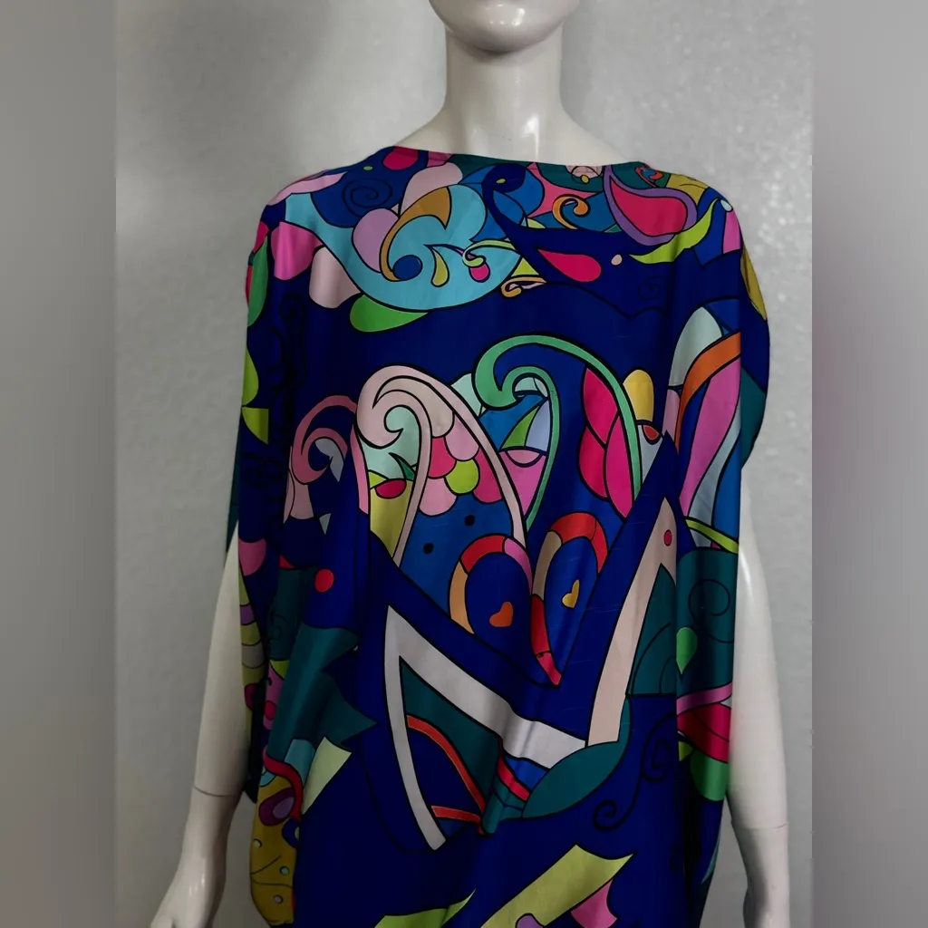 Vibrant Asymmetrical Dress with Abstract Patterns Size Small Blue - Image 4