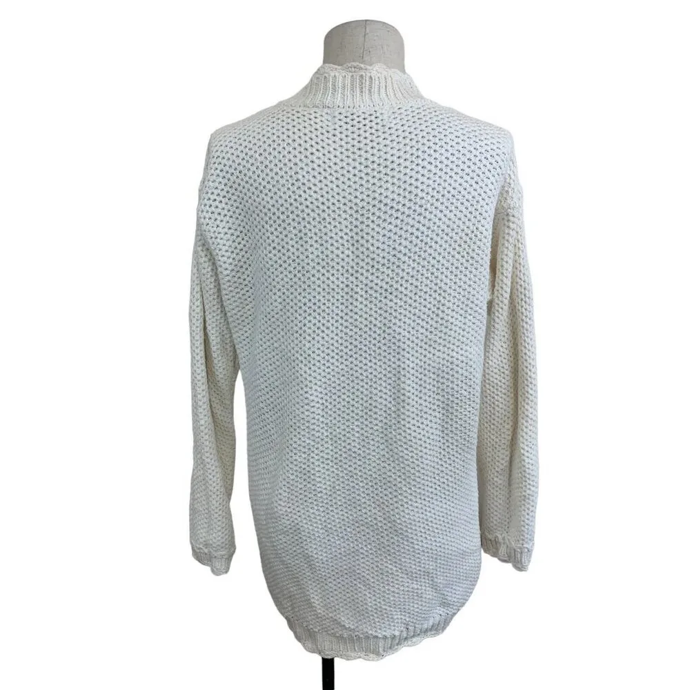 Vintage White Stage Zip Cardigan Sweater Long Sleeve Cottagecore Small - Image 4