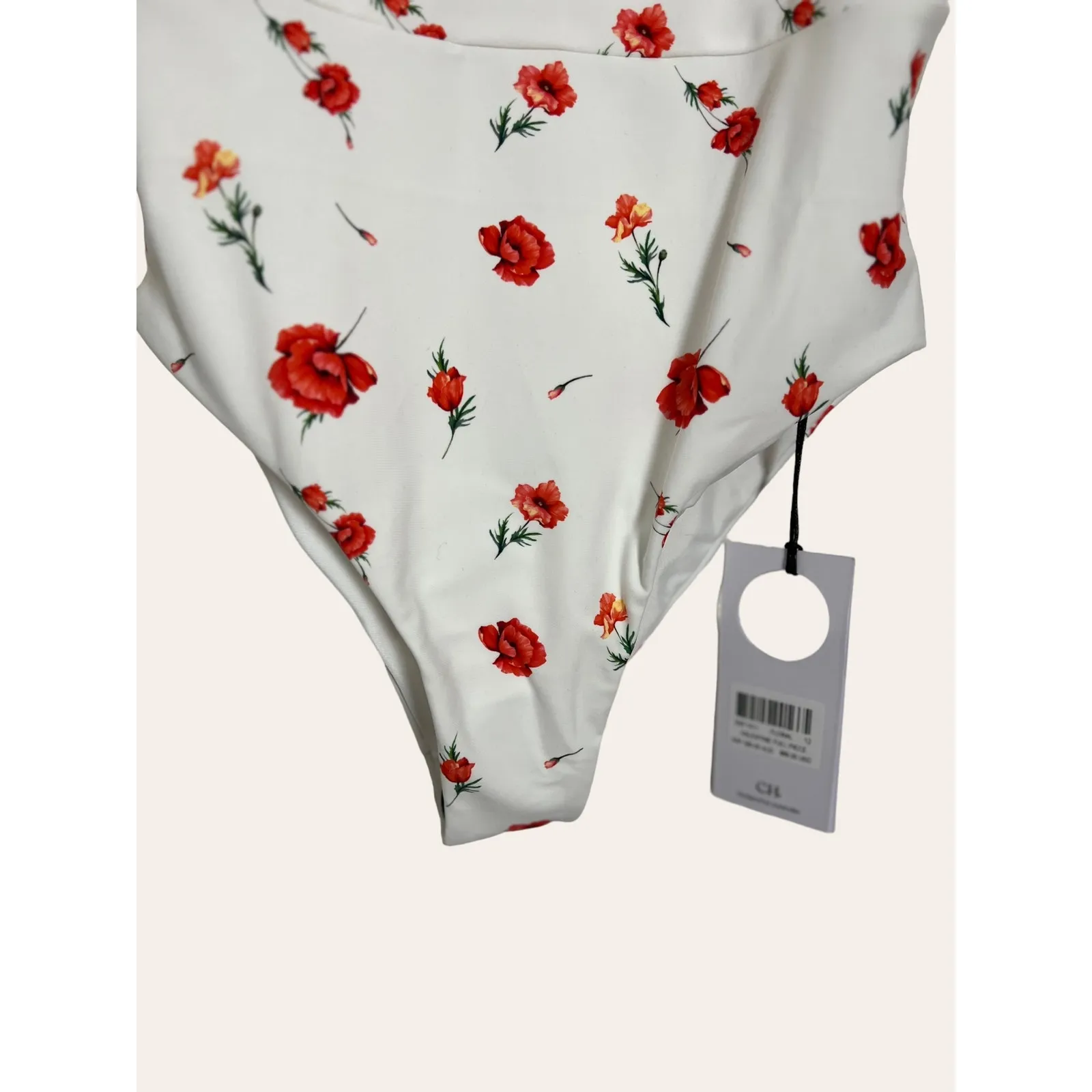 Charlie Holiday White Red Floral Print One Piece Tie Strap Swimsuit Size 8 - Image 4