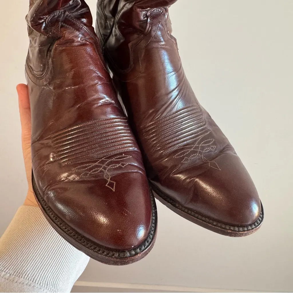 Vintage Dan Post Cherry Leather Cowboy Boots Womens Size 6C - Image 3