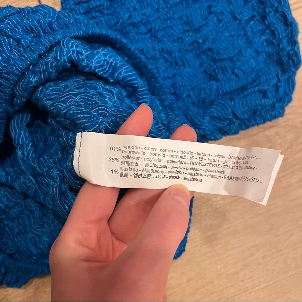 Zara Blue Textured Puff Sleeve Striped Square Neck Elastic Crop Top Size S - Image 4