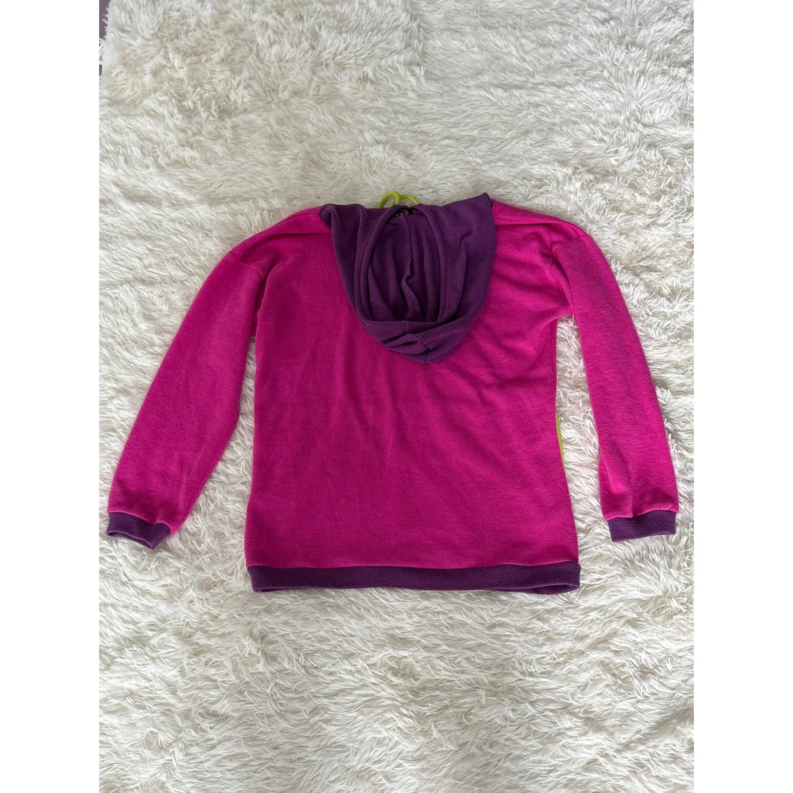 Zaza Color Block Hoodie Pullover Sweatshirt Pink Purple Green Casual - Image 4