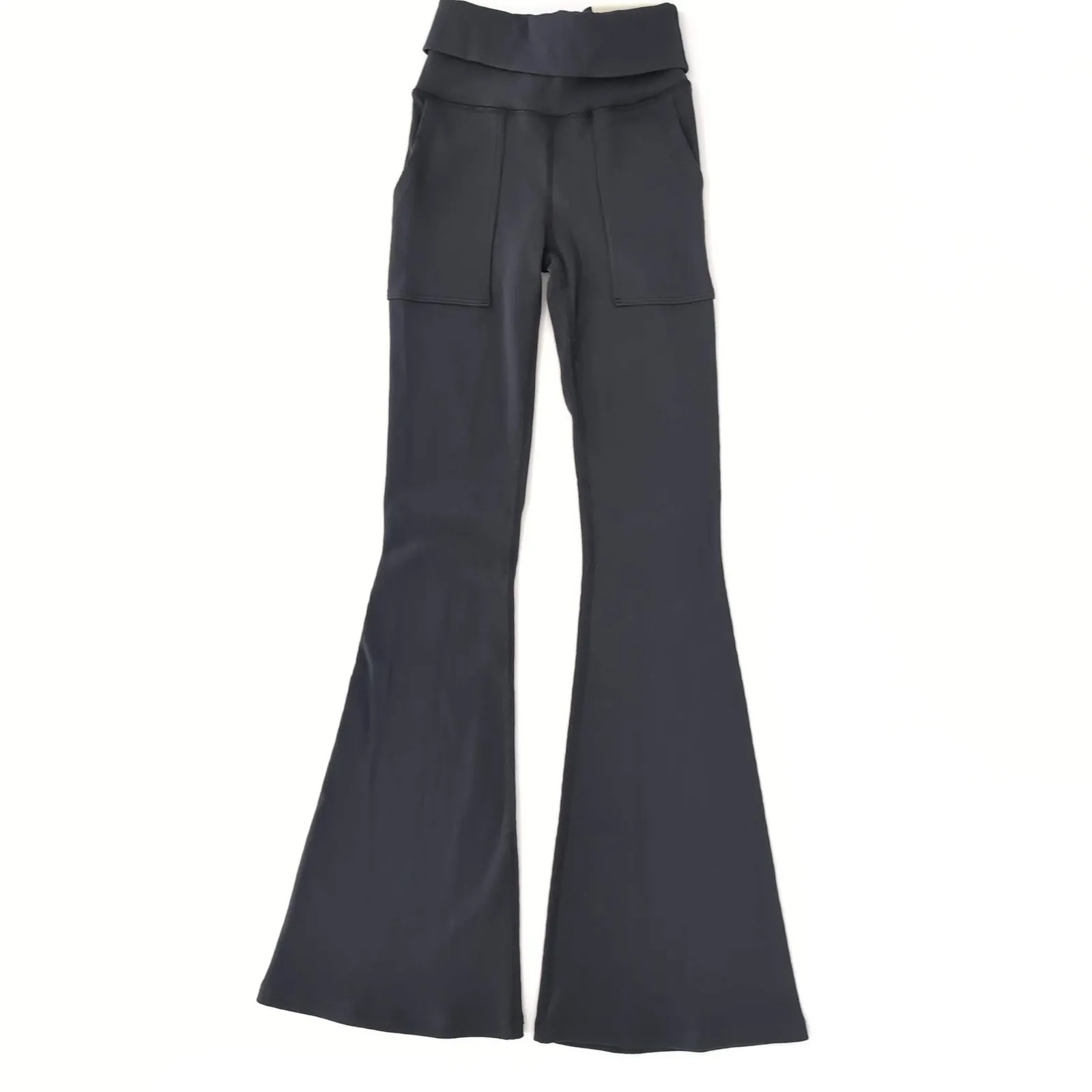 OFFLINE By Aerie Black Ribbed Pocket Foldover Flare Leggings - Image 2