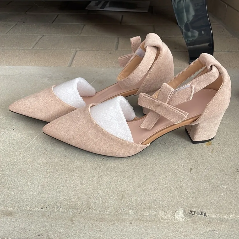 Neutral Pointed Toe Heels Faux Suede 8-8.5 - Image 2