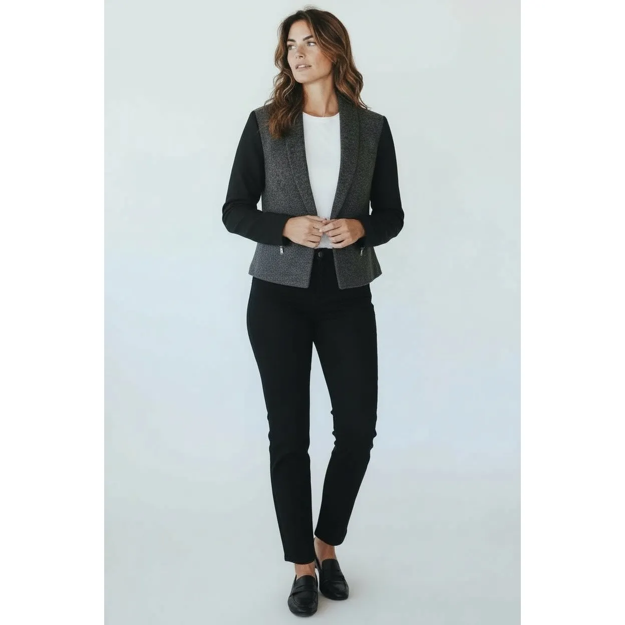 Ann Taylor Women’s Petite Wool Cropped Fitted Blazer Gray 0P Business Casual - Image 2