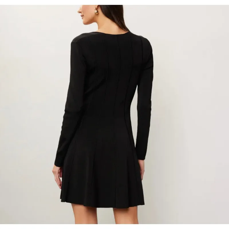 Toccin Black Knit Mini Dress XS Ribbed Knit Fit Flare Long Sleeve Designer $500 Size 8 - Image 3
