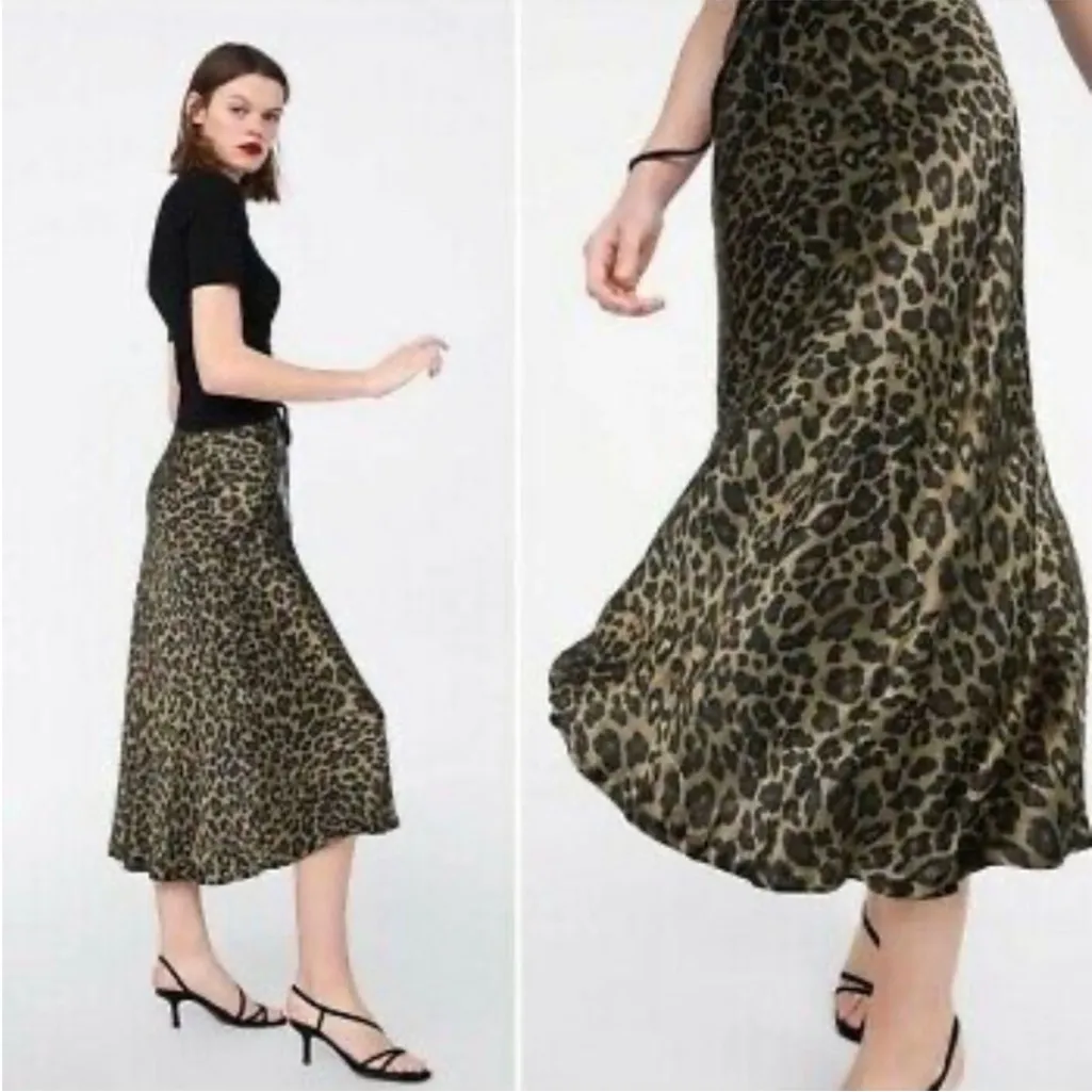 Zara Leopard Print Satin Skirt Sz. XL EUC - Image 2