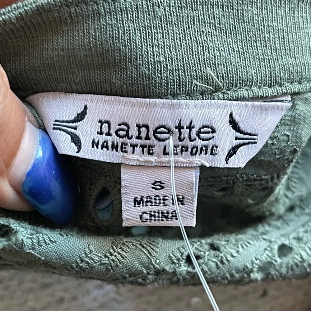 NANETTE LEPORE | Olive Green Button Down Flutter Sleeve Blouse Sz S - Image 46