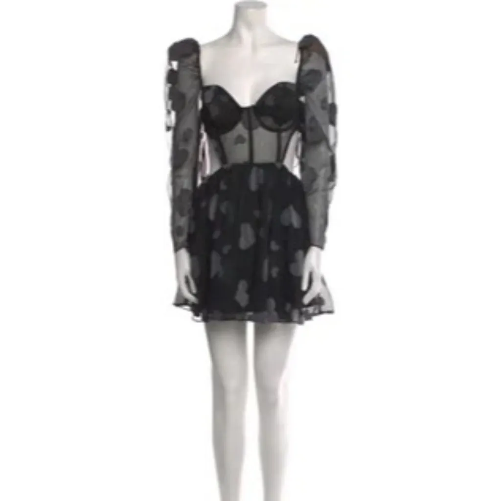 For Love and Lemons Alexandra Long Sleeve Mini Dress Black Hearts Size Small NWT - Image 8