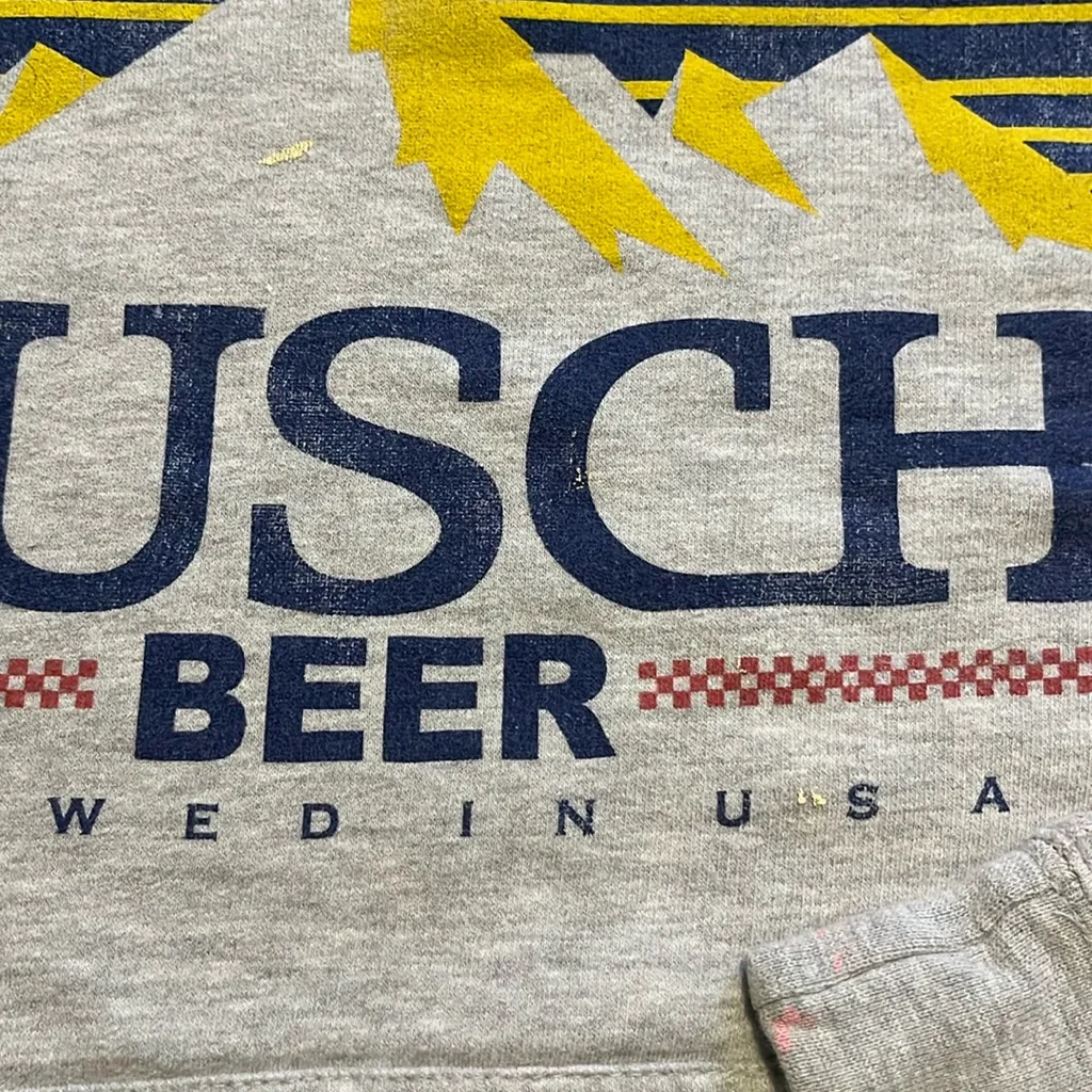 Busch Beer VINTAGE Brewed in USA Large Gray Hoodie Sweatshirt - Image 4