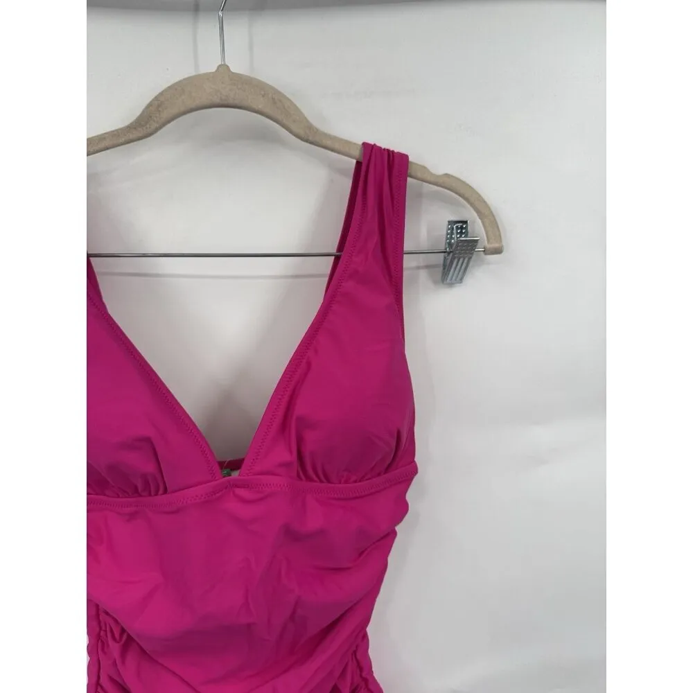 J. Crew Women's 4 Pink Ruched V-Neck One-Piece Swimsuit Vacation NEW Resortwear - Image 10