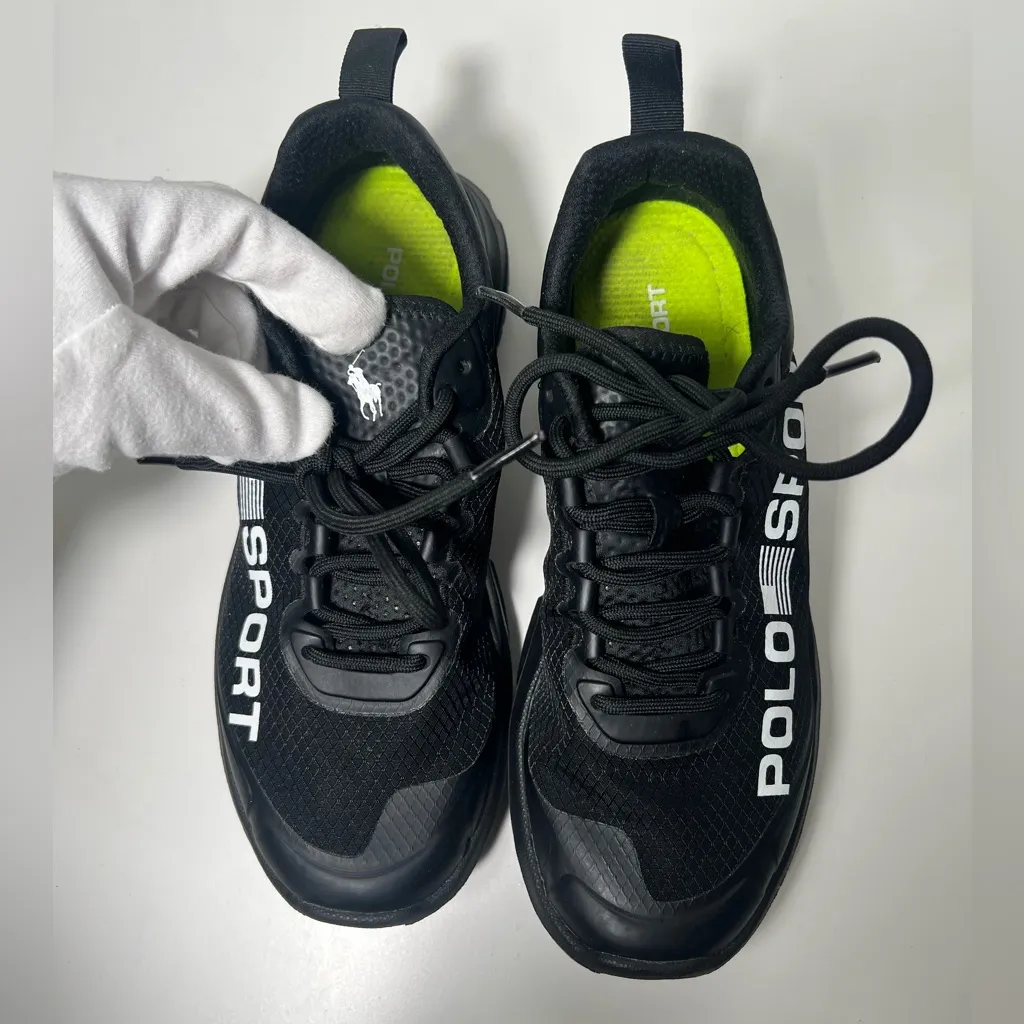 Ralph Lauren Polo Sport Logo Tech Racer Low Top Lace Up Black Sneakers - Image 9