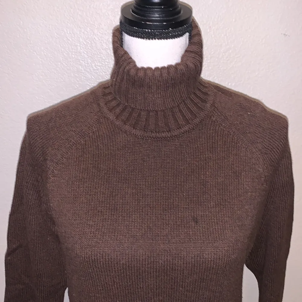 Pria brown ribbed cotton knit turtleneck sweater Size XL - Image 2