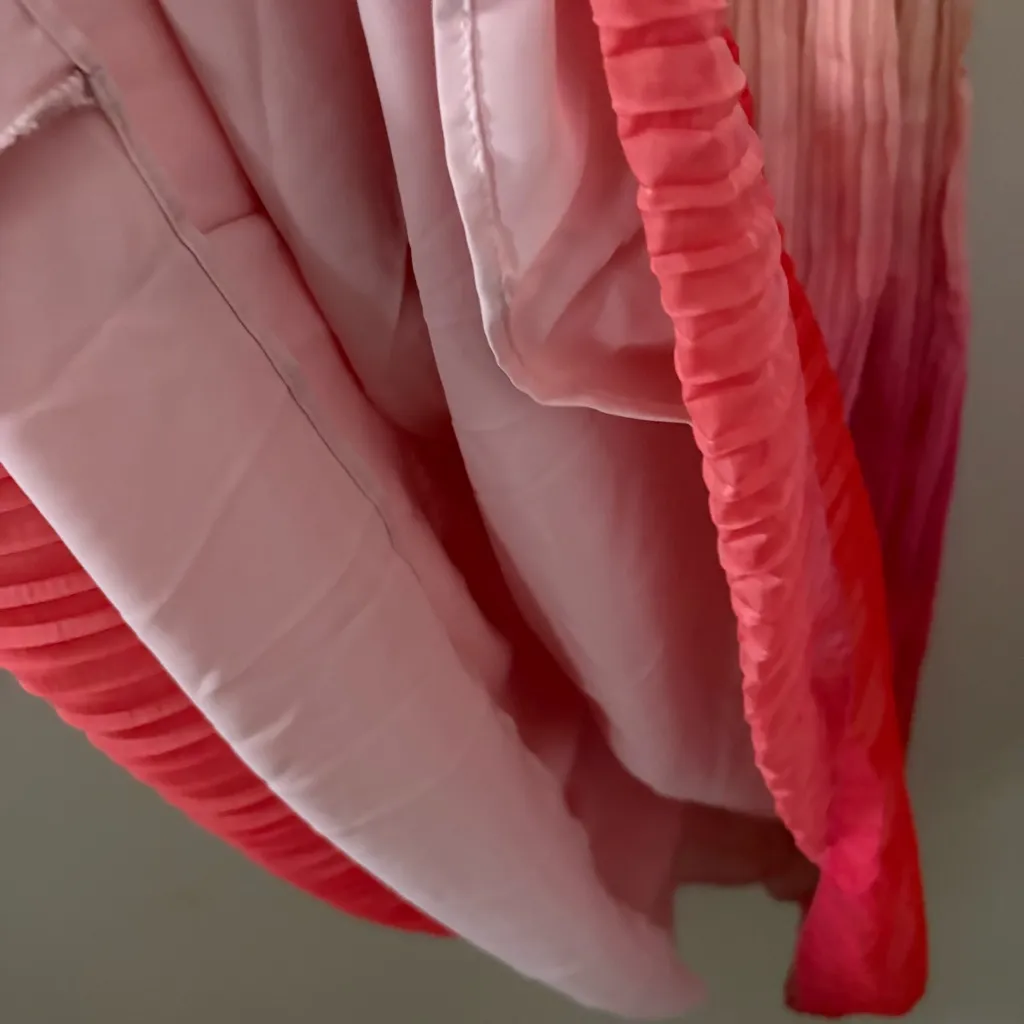 New Something Navy Maxi Dress Pleated Tie Waist Long Sleeve pink combo ombré M - Image 13