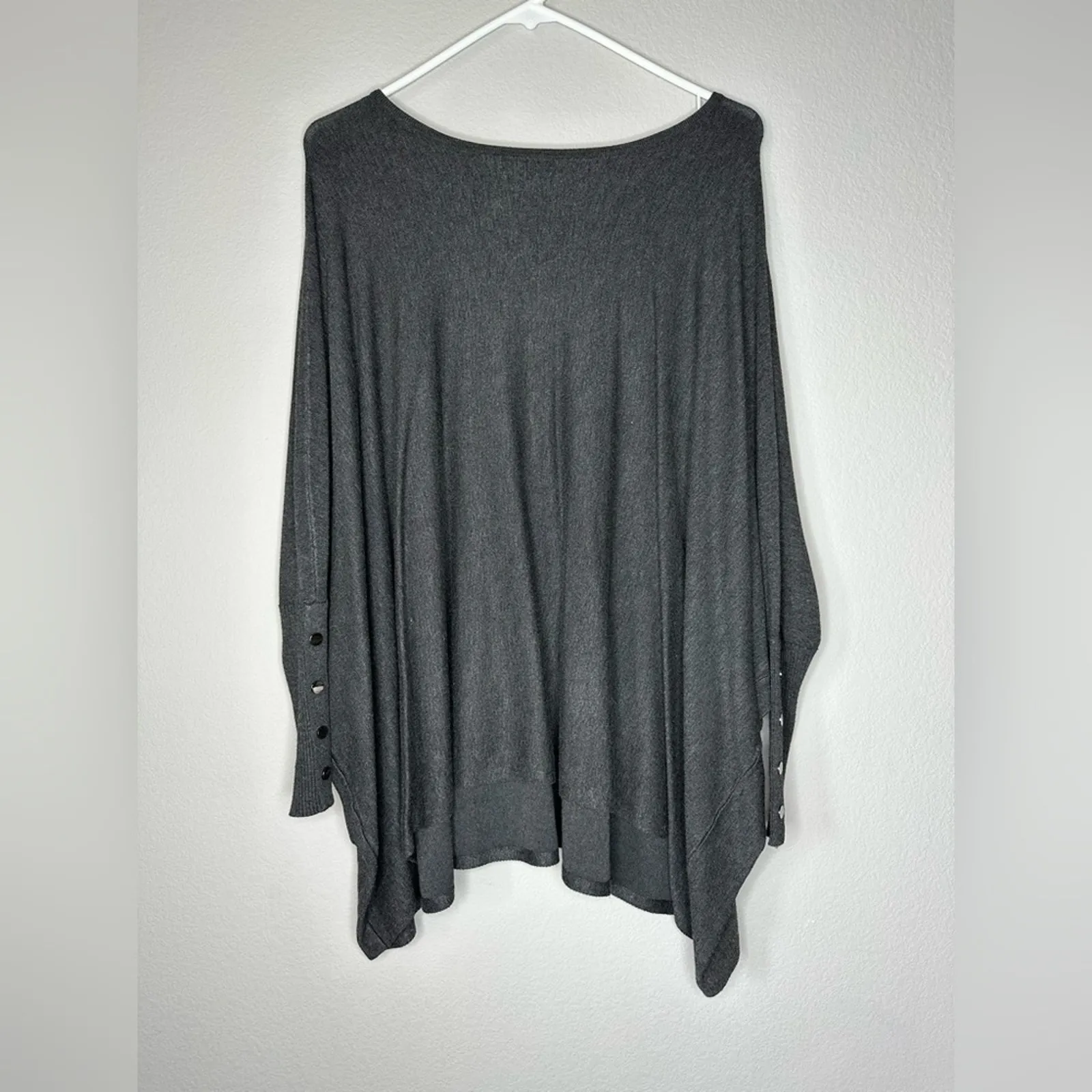 ALFANI Womens Boatneck Poncho Asymmetrical Hem Dolman Sleeve Studded Sweater XS Gray - Image 2
