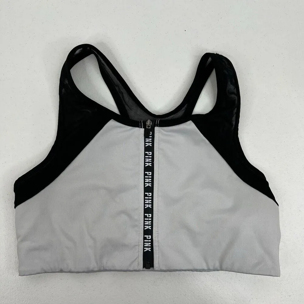 Victoria’s Secret PINK Sz M Sports Bra Ultimate Unlined Gray Front Zip Close - Image 2